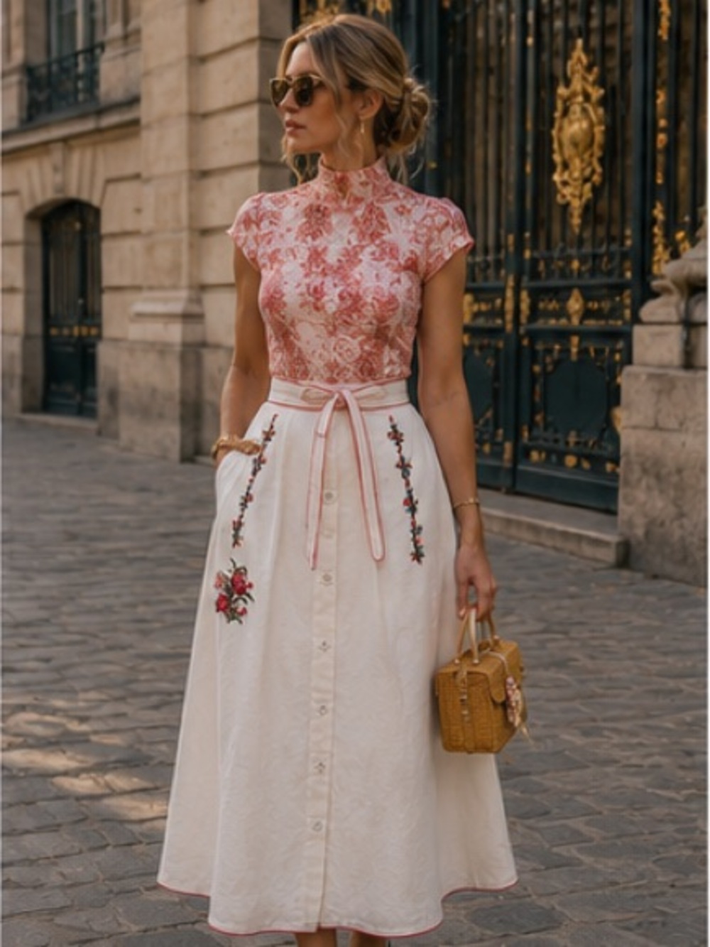 ASOS Pink Floral Print Midi Skirt - Picture 4 of 6